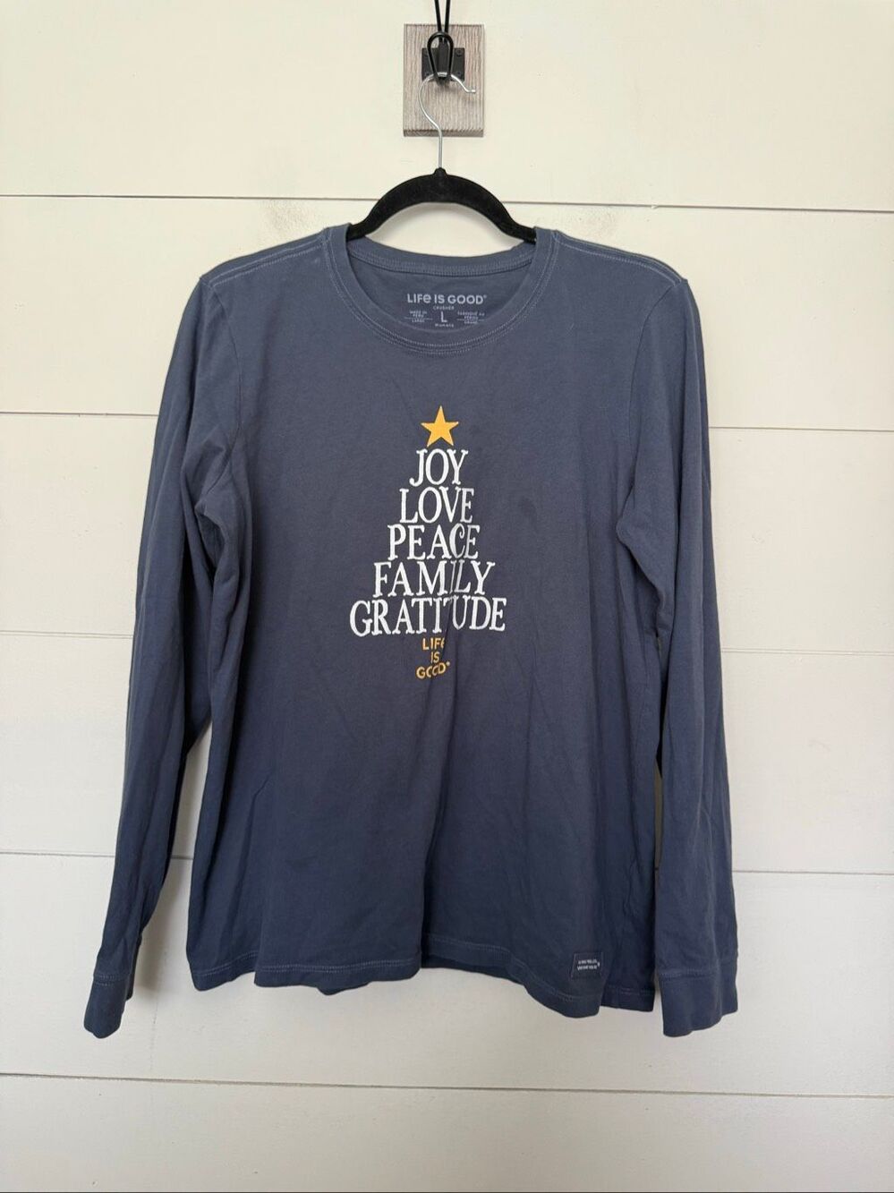 Life is Good Women’s Large Navy Blue Joy Christmas Holidays Crusher Longsleeve